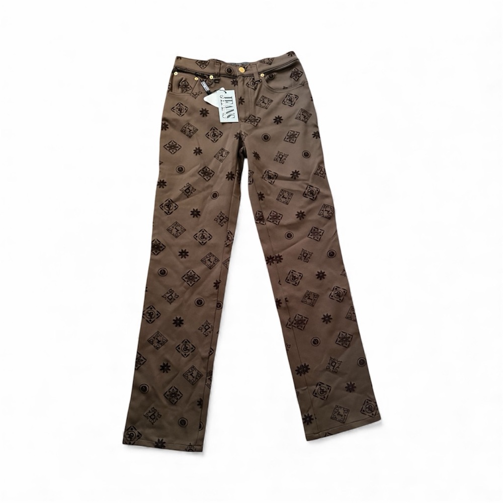 NWT Roccobarocco Y2K Brown Logo Print Pants Straight Leg Designer Deadstock 31